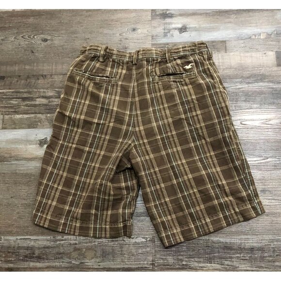 Hollister Mens Size 32 Brown Plaid Flat Front Casual Shorts - Picture 3 of 5